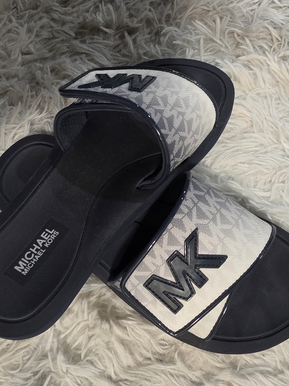 Michael Kors Women's White & Black Logo Slide Sandals